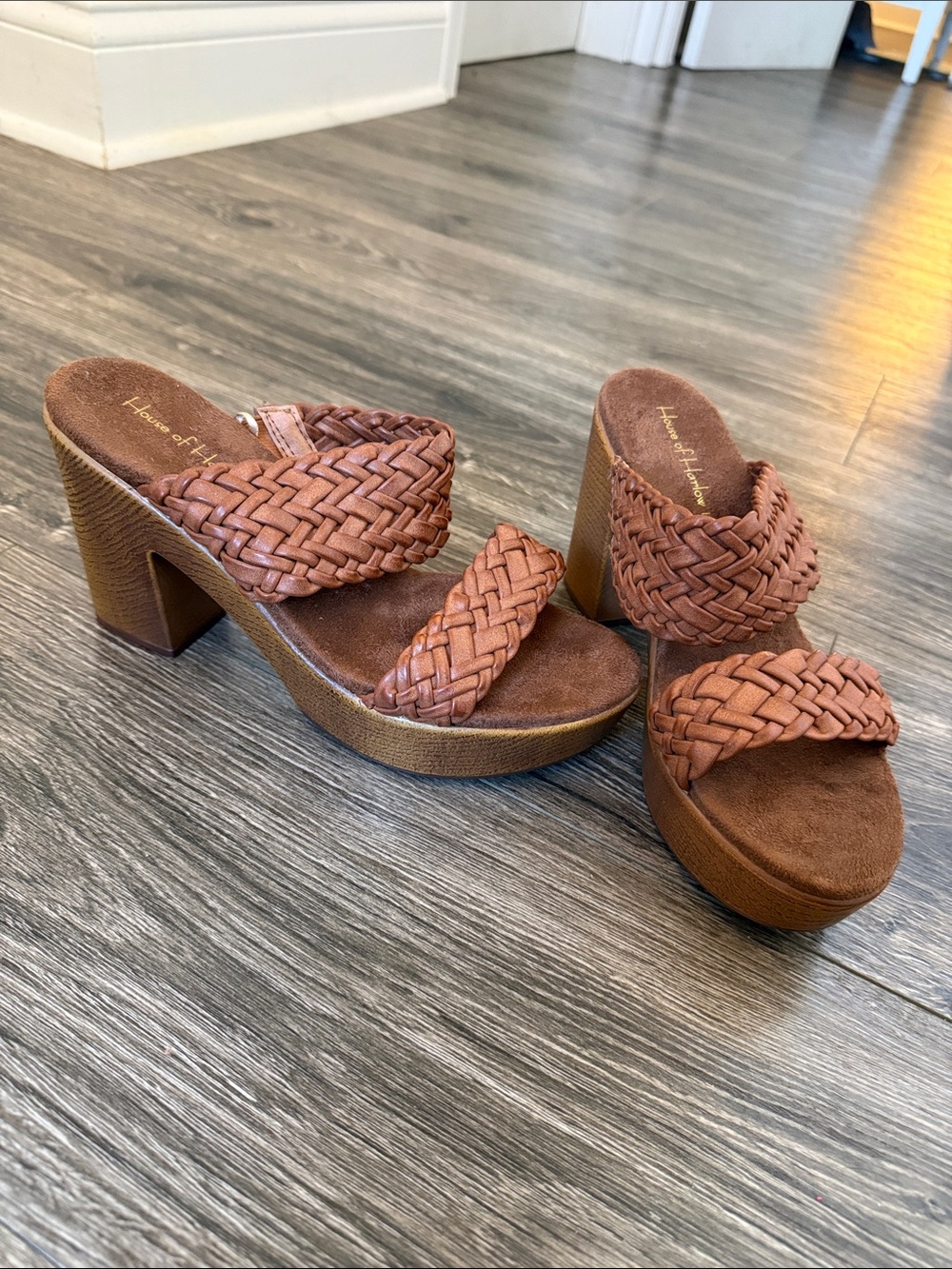Braided Platform Sandals in Brown by Unknown Brand